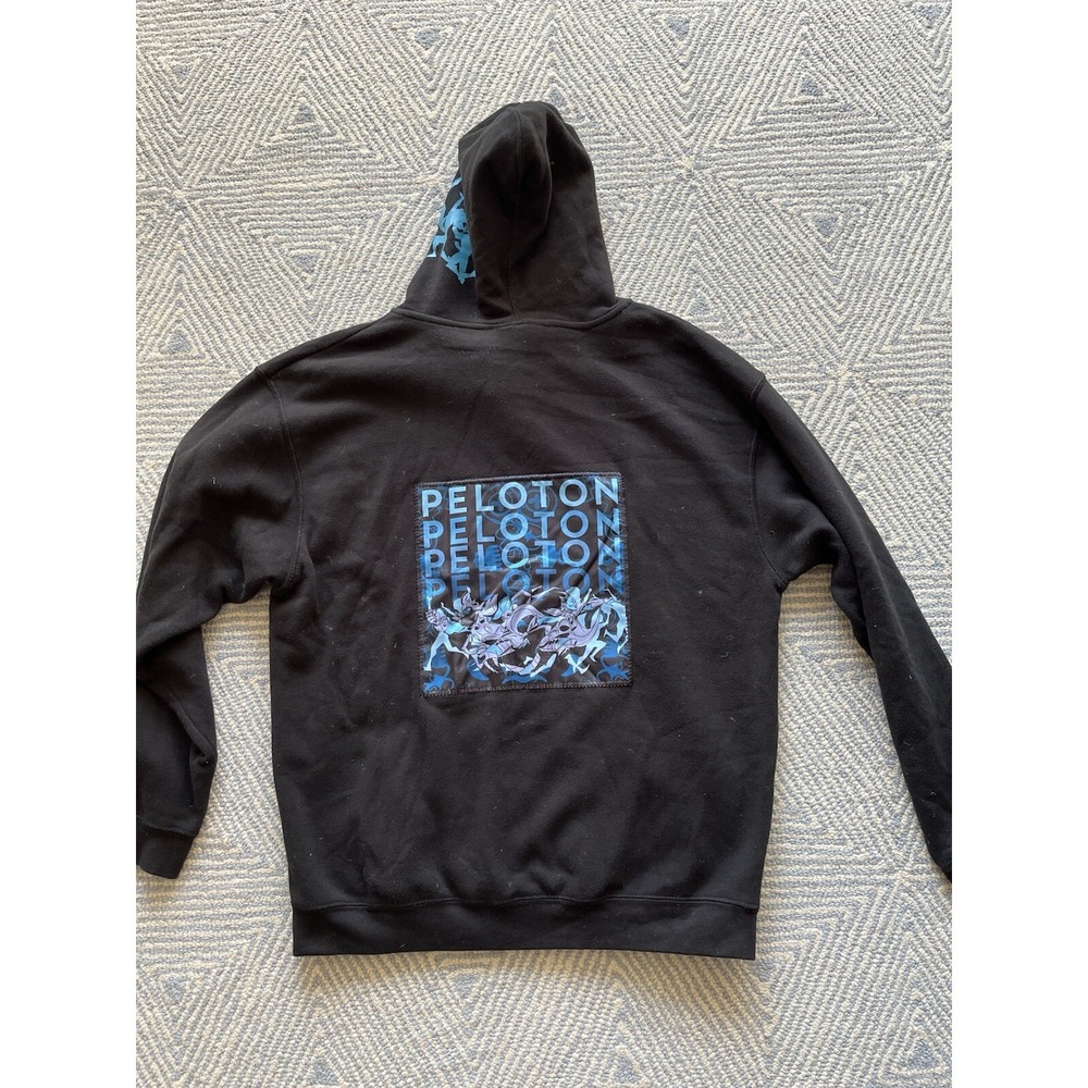 Peloton Full Zip Hooded Sweatshirt - Black w/ Blue Graphic - Large - Picture 4 of 6